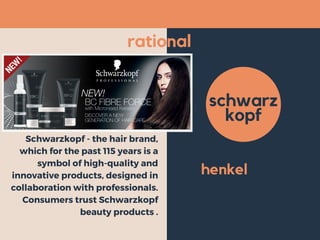 rational
schwarz
kopf
Schwarzkopf - the hair brand,
which for the past 115 years is a
symbol of high-quality and
innovative products, designed in
collaboration with professionals.
Consumers trust Schwarzkopf
beauty products .
henkel
 
