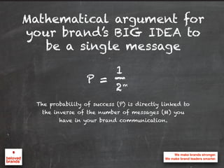 Mathematical argument for
your brand’s BIG IDEA to
be a single message
The probability of success (P) is directly linked t...