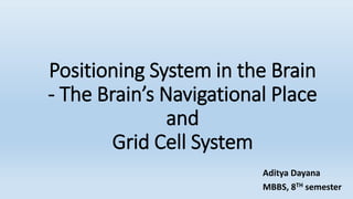 Aditya Dayana
MBBS, 8TH semester
Positioning System in the Brain
- The Brain’s Navigational Place
and
Grid Cell System
 