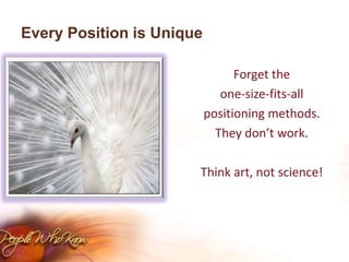 Every Position is UniqueForget the one-size-fits-allpositioning methods.They don’t work.Think art, not science!