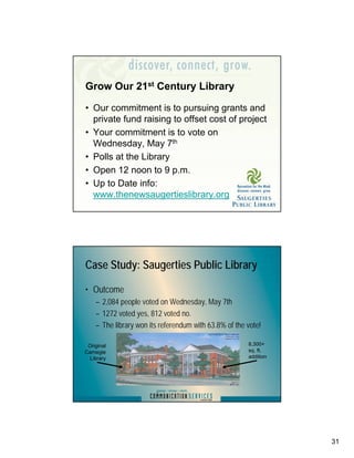 Grow Our 21st Century Library

• Our commitment is to pursuing grants and
  private fund raising to offset cost of project...