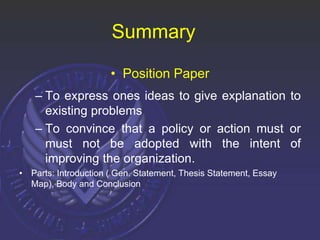 POSITION PAPER.ppt | Resume Writing and Advice | Job Search
