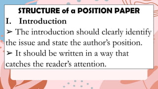 Introduction In Position Paper Writing a Position Paper for Grade 12 EAPP | PPTX