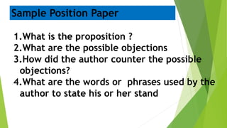 Propositional Paper Format Position paper q2 | PPTX