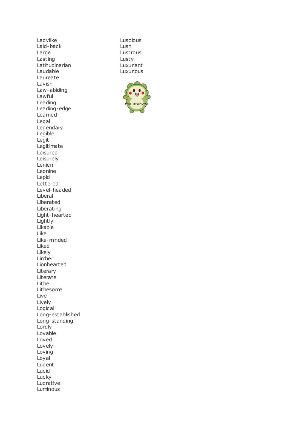 Positive Adjectives That Start With L Adjective List