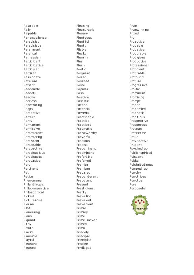 Adjective list - Positive adjectives that start with p