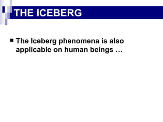 The Iceberg phenomena is also applicable on human beings …  THE ICEBERG 