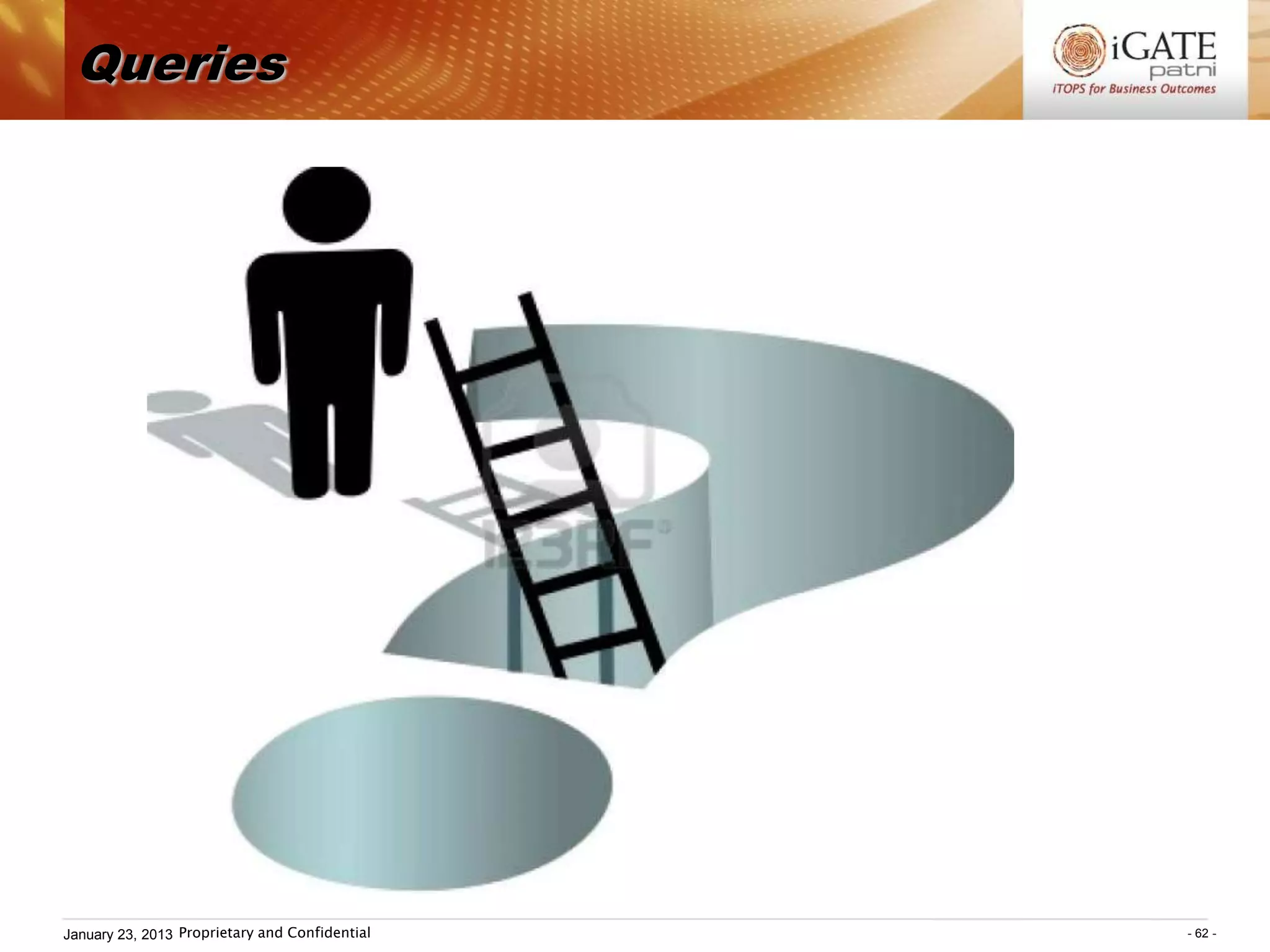 Queries




January 23, 2013 Proprietary and Confidential   - 62 -
 