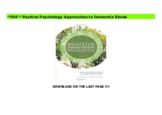 DOWNLOAD ON THE LAST PAGE !!!!
[#Download%] (Free Download) Positive Psychology Approaches to Dementia File How can positive psychology approaches help us to understand the process of adjustment to, and living well with dementia?As accounts of positive experiences in dementia are increasingly emerging, this book reviews current evidence and explores how psychological constructs such as hope, humour, creativity, spirituality, wisdom, resilience and personal growth may be linked with wellbeing and quality of life in dementia. Expert contributors from a range of academic and clinical backgrounds examine the application of positive psychological concepts to dementia and dementia care practice. The lived experiences of people with dementia are central to the book, and their voices bring life to the ideas explored, highlighting how positive experiences in dementia and dementia care are possible.
^PDF^ Positive Psychology Approaches to Dementia Ebook
 