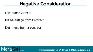 Negative Consideration
Loss from Contract
Disadvantage from Contract
Detriment from a contract
MeraSkill.com Online prepar...