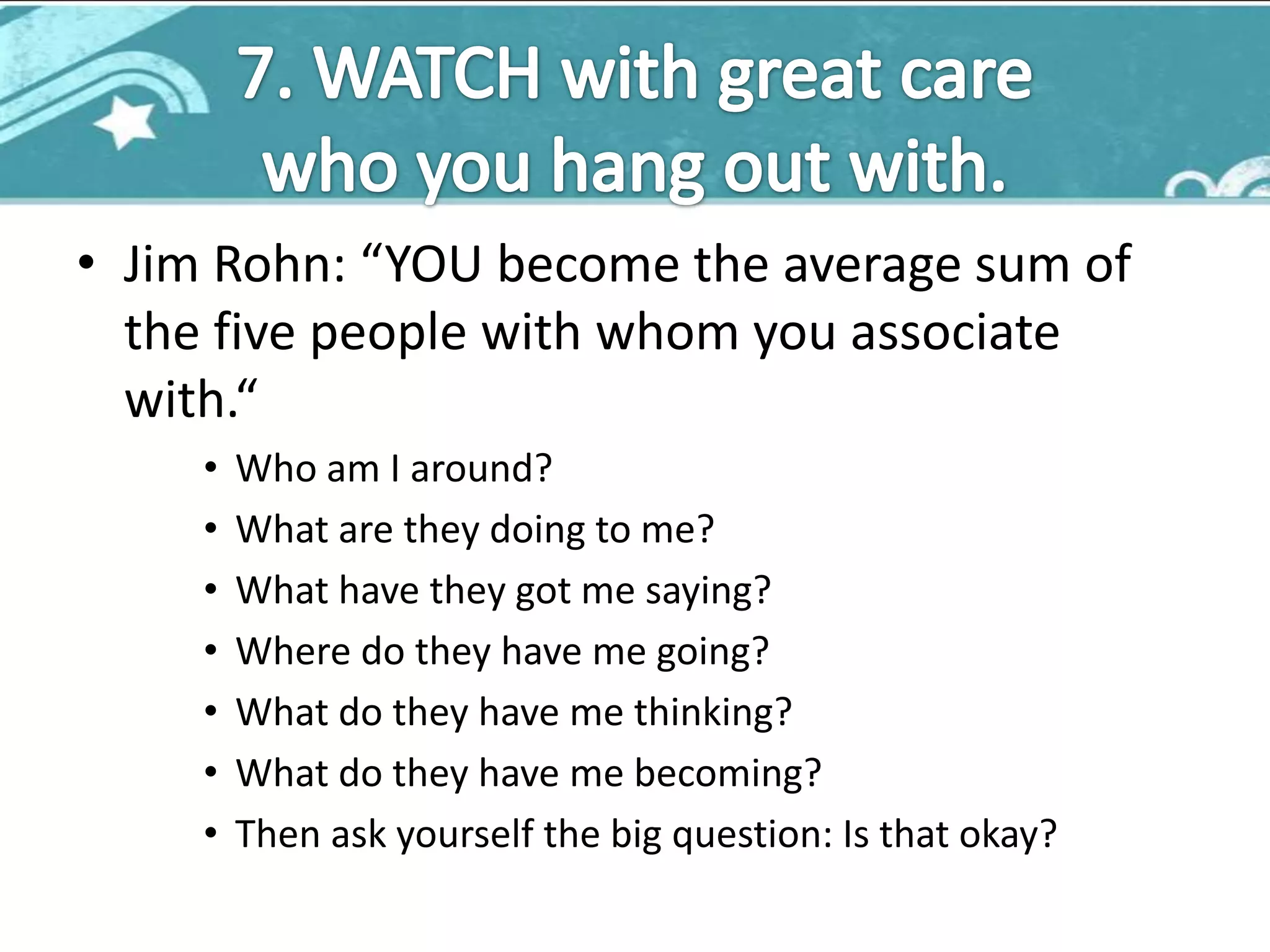 H: Health2. STOP listening to thatlittlenegativevoice.Counter-punch the negative self talk with a substantial dose of positiveness.3. LOOK for alternative explanations.In many cases there could be hundreds of them, unfortunately when you are frustrated you are unable to see the forest for the trees - sometimes referred to as Frustration Tunnel Vision.
