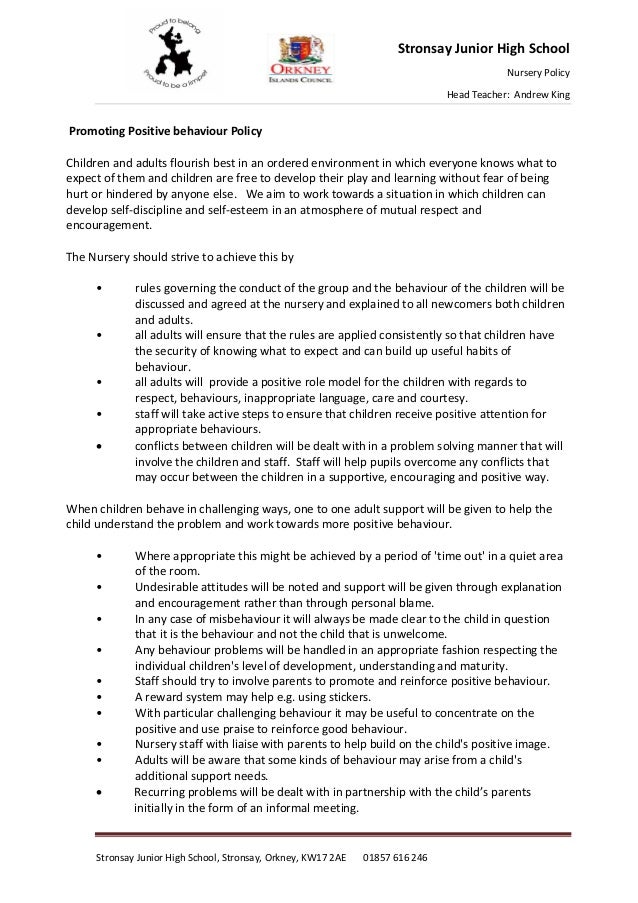 Positive behaviour policy nursery