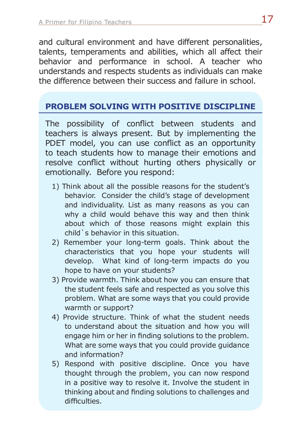 Positive Discipline In Everyday Teaching A Primer For Filipino Teac 