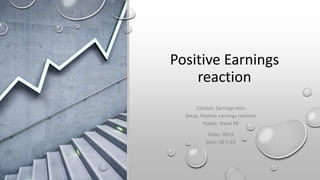 Positive Earnings
reaction
Catalyst: Earnings miss
Setup: Positive earnings reaction
Trades: Trend PB
Ticker: NFLX
Date: 20-1-23
 