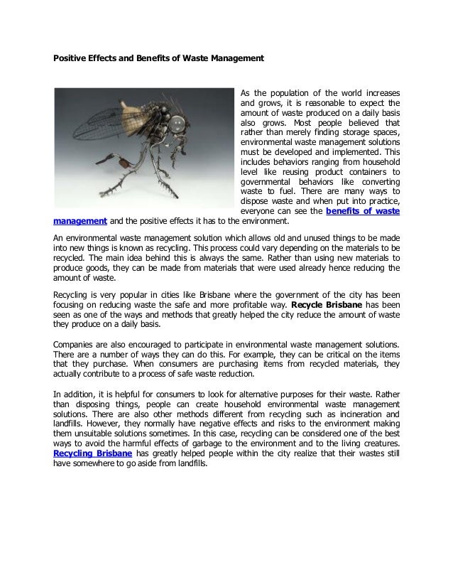 Positive effects and benefits of waste management