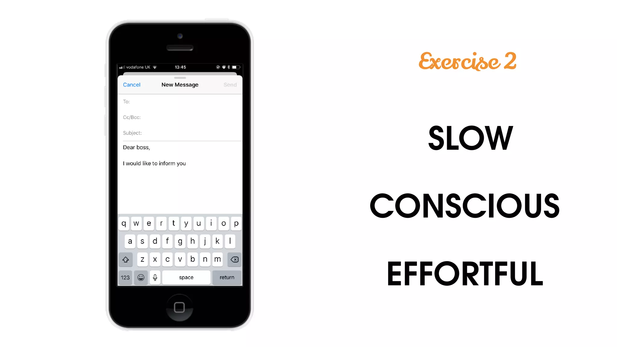 SLOW
CONSCIOUS
EFFORTFUL
Exercise 2
 