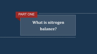 What is nitrogen
balance?
PART ONE
 