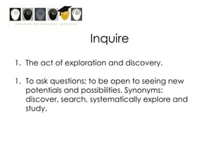 The Appreciable World	“Imagine what would happen if you had the ability to see consistently, and connect with, every strength – every one of the capacities – inherent in the world around you; or to see every positive potential in your son or daughter; or like Michelangelo, the intellectual ability to “sense” the towering, historic figure of David “already existing” in the huge slab of marble – even before the reality”Professor David Cooperrider