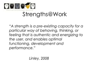 Review  of Positive PsychologyThe study of the conditions and processes that contribute to the flourishing or optimal functioning of people, groups and institutions. (Gable & Haidt, 2005)
