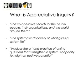 Introduction to (and experience of) the AI 4D Model (Discover, Dream, Design & Deliver)