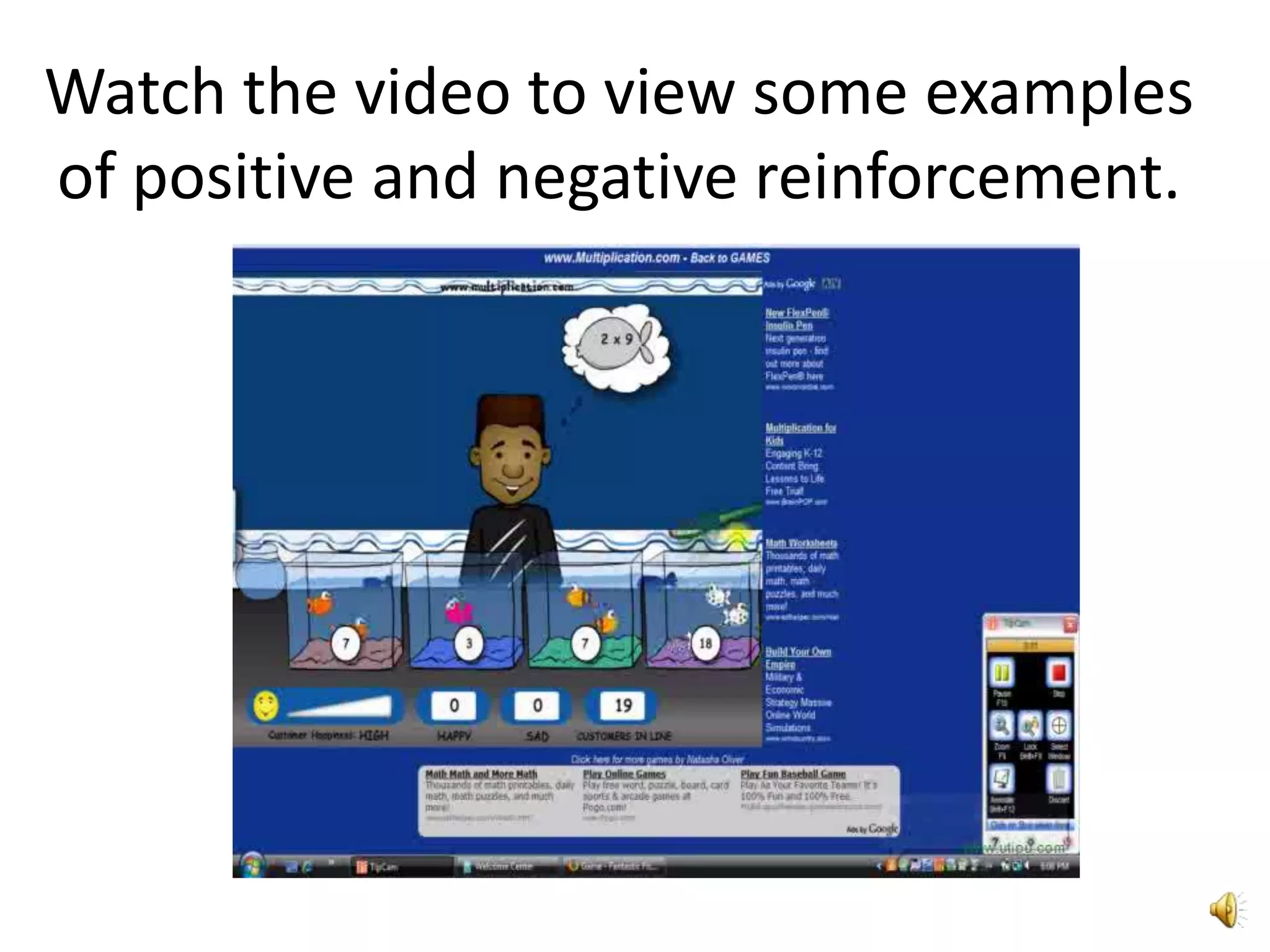 Negative ReinforcementTaking something negative away in order to increase a responseWhen a negative stimulus is eliminated, it will likely increase the chances that a student will complete the task correctly.http://allpsych.com/psychology101/reinforcement.html