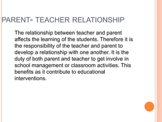 Positive relationships student, parents and teachers | PPTX
