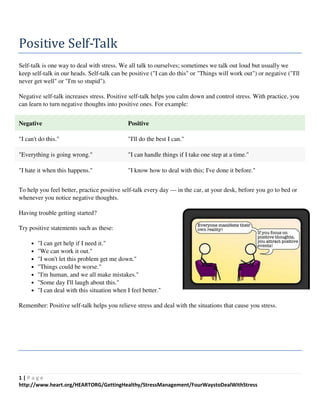 Positive Self Talk: 4 Ways To Manage Stress | PDF