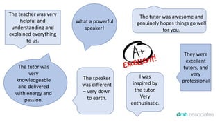 The teacher was very
helpful and
understanding and
explained everything
to us.
The tutor was awesome and
genuinely hopes t...