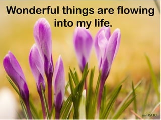 Wonderful things are flowing
        into my life.




                         mnRAJU
 
