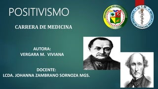 POSITIVISMO
CARRERA DE MEDICINA
AUTORA:
VERGARA M. VIVIANA
DOCENTE:
LCDA. JOHANNA ZAMBRANO SORNOZA MGS.
 