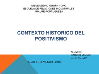 UNIVERSIDAD FERMIN TORO
ESCUELA DE RELACIONES INDUSTRIALES
ARAURE-PORTUGUESA

ALUMNO:
CARLOS MEJIAS
CI. 20.158.287
ARAURE, NOVIEMBRE 2013

 