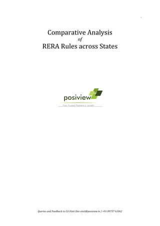 `	
Queries	and	Feedback	to	CA	Vinit	Deo	vinit@posiview.in	/	+91	89757	61062	
	
	
	
Comparative	Analysis		
of	
RERA	Rules	across	States	
	
	
	
	
	
	
	
	
	
	
	
	
	
	
	
	
	
	
	 	
 