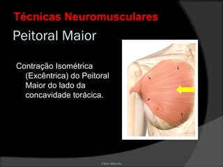 Fábio Mazzola
Peitoral Maior
Contração Isométrica
(Excêntrica) do Peitoral
Maior do lado da
concavidade torácica.
Técnicas NeuromuscularesTécnicas Neuromusculares
 