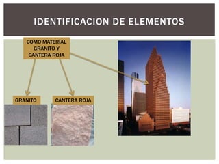 IDENTIFICACION DE ELEMENTOS
COMO MATERIAL
GRANITO Y
CANTERA ROJA
GRANITO CANTERA ROJA
 