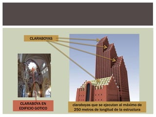 CLARABOYAS
CLARABOYA EN
EDIFICIO GOTICO
claraboyas que se ejecutan al máximo de
250 metros de longitud de la estructura
 
