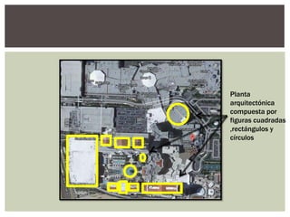 Planta
arquitectónica
compuesta por
figuras cuadradas
,rectángulos y
círculos
 