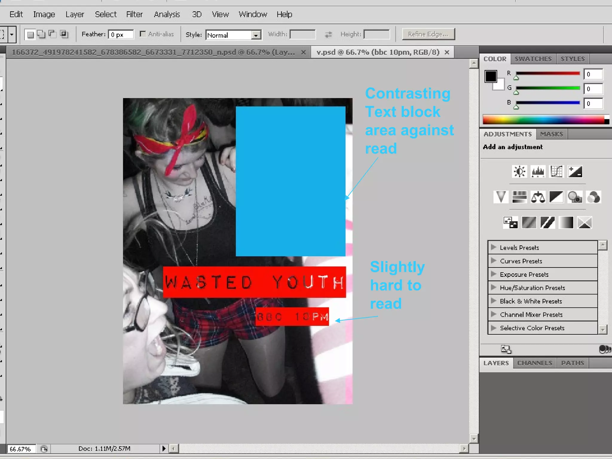 Contrasting Text block area against read Slightly hard to read 