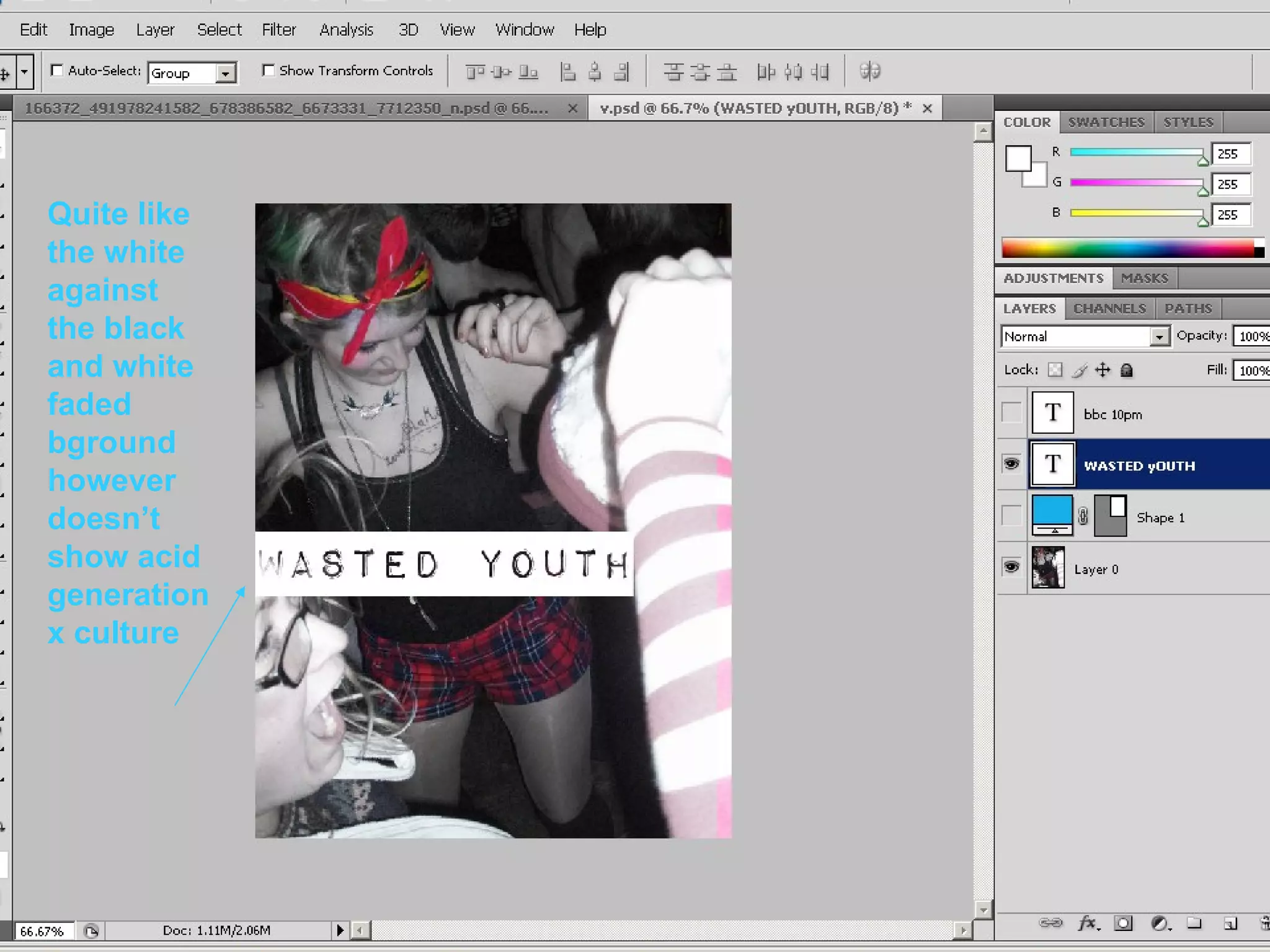 Quite like the white against the black and white faded bground however doesn’t show acid generation x culture 