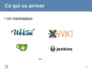 20
Ce qui va arriver
●
Un marketplace
Etc …
 