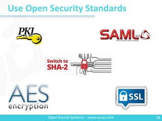 Use Open Security Standards
23Open Source Systems – www.ossys.com
 