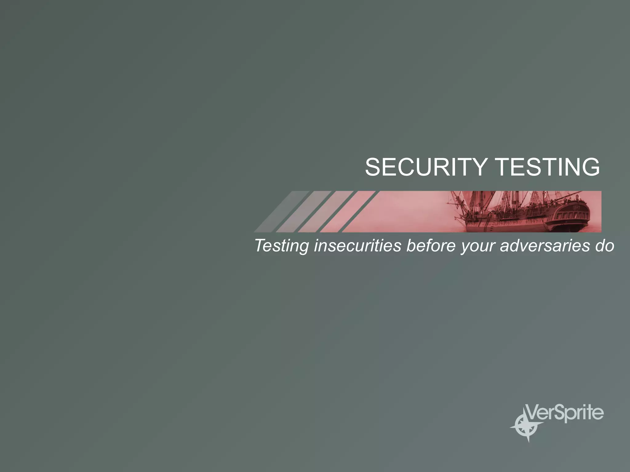 SECURITY TESTING
Testing insecurities before your adversaries do
 
