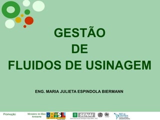 GESTÃO
DE
FLUIDOS DE USINAGEM
ENG. MARIA JULIETA ESPINDOLA BIERMANN
Promoção: Ministério do Meio
Ambiente
 