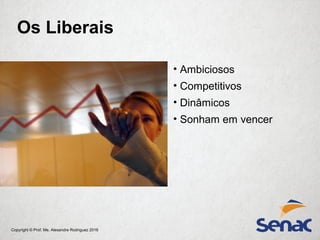 Copyright © Prof. Me. Alexandre Rodriguez 2016
Os Liberais
• Ambiciosos
• Competitivos
• Dinâmicos
• Sonham em vencer
 