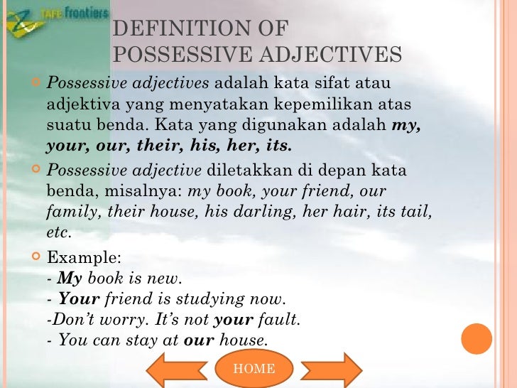 English Definition. Adjectives definition