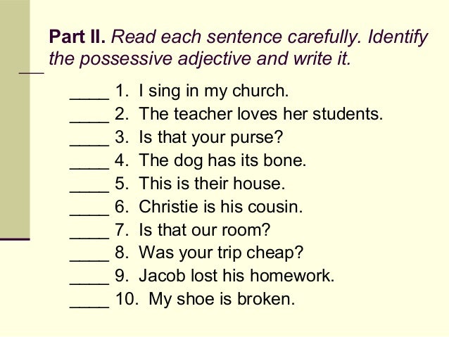 adjective sentences possessive Possessive adjectives adjective sentences possessive Possessive adjectives