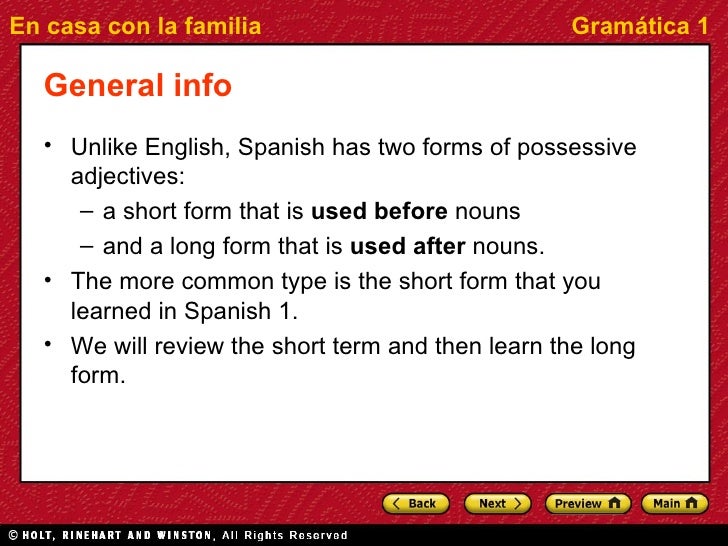 possessive adjectives short and long long form possessive adjectives