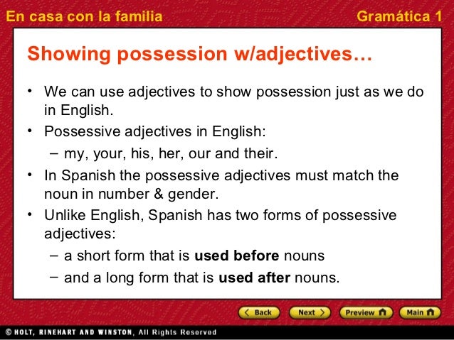 possessive adjectives short and long long form possessive adjectives