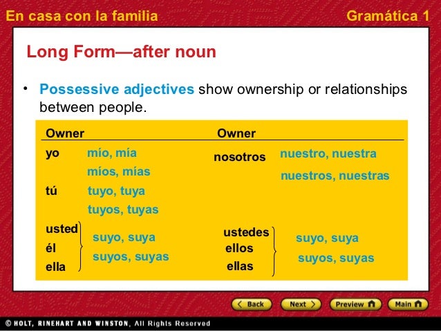 possessive adjectives short and long long form possessive adjectives