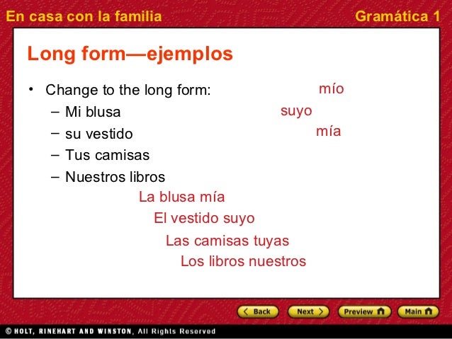 possessive adjectives short and long long form possessive adjectives