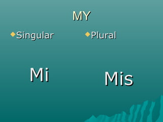 MY
Singular    Plural




   Mi            Mis
 